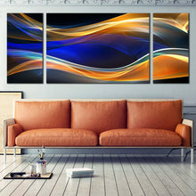 Load image into Gallery viewer, geometric  abstract  canvas  wall  art  orange  bright  abstract  graphic  pattern  3  piece  multiple  canvas  blue  dynamic  abstract  energy  canvas  print In Living Room
