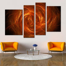 Load image into Gallery viewer, geometric energy canvas wall art bright abstract multi canvas brown orange abstract fiery 4 piece canvas print in living room
