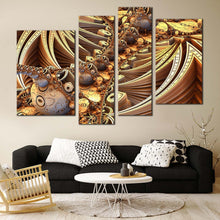 Load image into Gallery viewer, geometric patterns canvas wall art yellow 3d abstract 4 piece multi canvas brown abstract escher canvas print for living room
