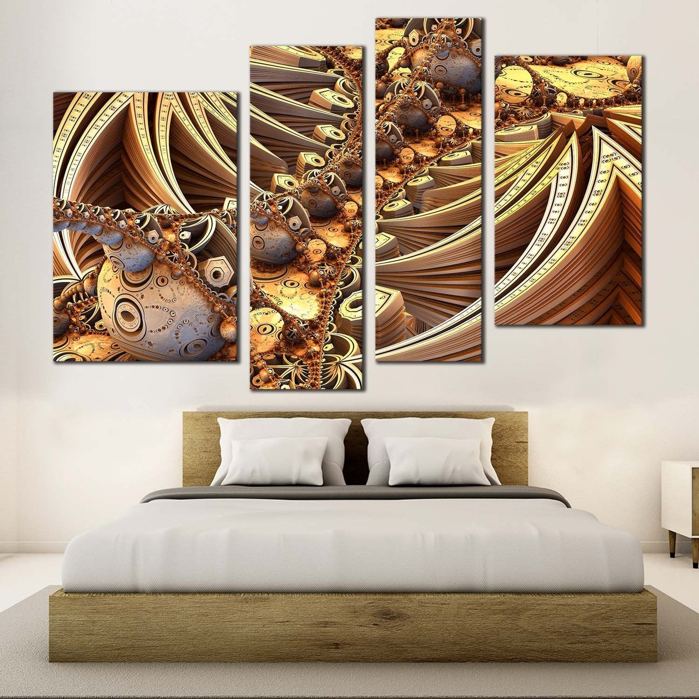 geometric patterns canvas wall art yellow 3d abstract 4 piece multi canvas brown abstract escher canvas print in bedroom