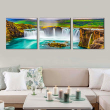 Load image into Gallery viewer, godafoss  waterfall  canvas  print  sea  green  skjalfandafljot  river  waterfall  canvas  set  beautiful  colorful  waterfall  iceland  3  piece  canvas  wall  art For Living Room
