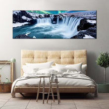 Load image into Gallery viewer, godafoss  waterfall  canvas  wall  art  amazing  blue  waterfall  in  iceland  1  piece  canvas  print  green  northern  lights  waterfall  wide  canvas For Bedroom
