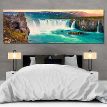 Load image into Gallery viewer, godafoss  waterfall  canvas  wall  art  sea  green  skjalfandafljot  river  panoramic  canvas  print  europe  brown  landscape  iceland  waterfall  wide  canvas For Bedroom
