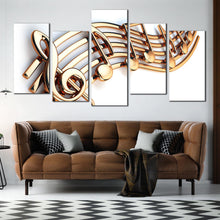 Load image into Gallery viewer, gold 3d music note 5 panel wall art For Your Living Room
