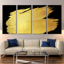 Load image into Gallery viewer, gold brush stroke multi panel canvas art In Living Room
