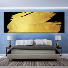Load image into Gallery viewer, gold  brush  stroke  on  black  background  canvas  artwork For Bedroom
