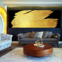 Load image into Gallery viewer, gold  brush  stroke  panoramic  1  piece  canvas  artwork In Living Room
