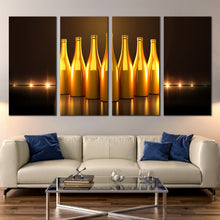 Load image into Gallery viewer, gold color bunch of champagne bottles 4 piece canvas prints In Living Room
