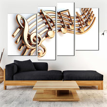 Load image into Gallery viewer, gold music notes 4 panel canvas print 
