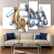 Load image into Gallery viewer, gold silver music notes 4 panel canvas print 
