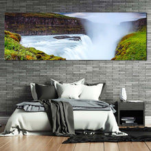 Load image into Gallery viewer, golden  falls  canvas  print  white  river  in  iceland  europe  panoramic  canvas  wall  art  iconic  waterfall  green  landscape  wide  canvas For Bedroom
