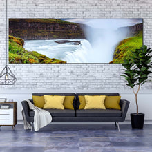 Load image into Gallery viewer, golden  falls  canvas  print  white  river  in  iceland  europe  panoramic  canvas  wall  art  iconic  waterfall  green  landscape  wide  canvas For Living Room
