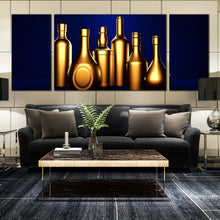 Load image into Gallery viewer, golden alcohol bottles blue background 3 piece canvas artwork For Living Room
