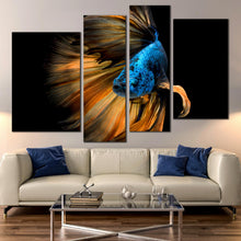 Load image into Gallery viewer, golden and blue siamese fighting fish halfmoon 4 panel canvas print 
