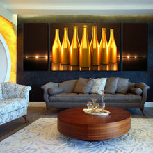 Load image into Gallery viewer, golden champagne bottles dark background triptych canvas print For Living Room
