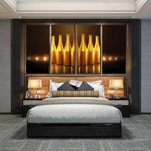 Load image into Gallery viewer, golden champagne bottles in dark background 4 piece canvas prints For Your Bedroom
