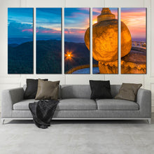 Load image into Gallery viewer, golden rock pagoda the buddhism sacred place in myanmar mountains multi panel wall art For Living room
