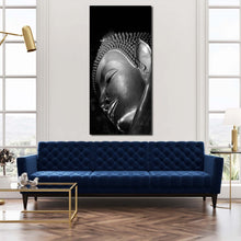 Load image into Gallery viewer, grand  buddha  canvas  print  black  and  white  buddha  canvas  artwork  grey  buddha  statue  close  up  1  piece  vertical  canvas  wall  art For Living Room
