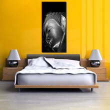 Load image into Gallery viewer, grand  buddha  canvas  print  black  and  white  buddha  canvas  artwork  grey  buddha  statue  close  up  1  piece  vertical  canvas  wall  art For Bedroom
