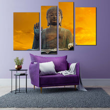 Load image into Gallery viewer, grand buddha canvas wall art hong kong yellow sunset buddha 4 piece canvas brown buddha statue blessing canvas print
