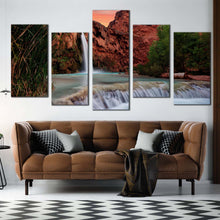 Load image into Gallery viewer, grand canyon canvas print arizona brown mountain waterfall multi canvas artwork white havasu falls scenery 5 piece canvas wall art For Living Room
