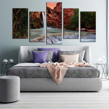 Load image into Gallery viewer, grand canyon canvas print arizona brown mountain waterfall multi canvas artwork white havasu falls scenery 5 piece canvas wall art In Bedroom
