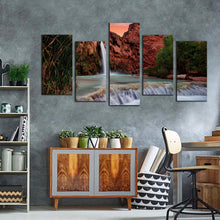 Load image into Gallery viewer, grand canyon canvas print arizona brown mountain waterfall multi canvas artwork white havasu falls scenery 5 piece canvas wall art
