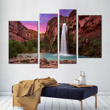 Load image into Gallery viewer, grand canyon canvas print arizona white havasu falls 4 piece canvas wall art brown mountain waterfall multi canvas for your living room 
