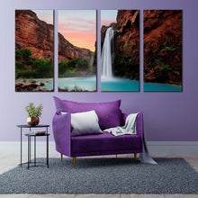 Load image into Gallery viewer, grand canyon canvas print blue havasu falls lake 4 piece canvas wall art arizona brown mountain waterfall canvas set For Living Room
