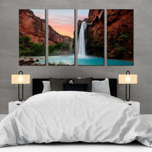 Load image into Gallery viewer, grand canyon canvas print blue havasu falls lake 4 piece canvas wall art arizona brown mountain waterfall canvas set For Bedroom
