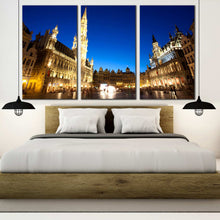 Load image into Gallery viewer, grand place grote markt at dawn 3 piece canvas print For Bedroom
