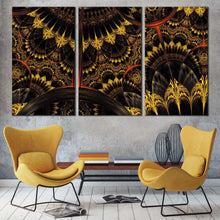 Load image into Gallery viewer, graphic abstract canvas wall art black abstract fractal digital artwork canvas print yellow abstract fractal flower 3 piece canvas For Living Room
