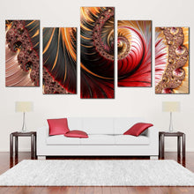 Load image into Gallery viewer, graphic illustration canvas wall art orange fractal swirl canvas set red orange abstract fractal pattern 5 piece canvas print For LIving room
