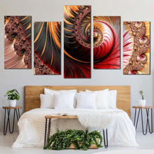 Load image into Gallery viewer, graphic illustration canvas wall art orange fractal swirl canvas set red orange abstract fractal pattern 5 piece canvas print For bedroom
