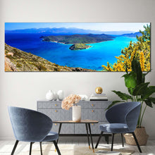 Load image into Gallery viewer, greece  island  canvas  wall  art  green  spinalonga  island  1  piece  canvas  artwork  crete  blue  ocean  canvas  print In Living Room
