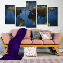 Load image into Gallery viewer, grey World Map blue background 5 piece wall art For Living Room
