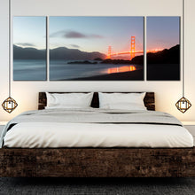 Load image into Gallery viewer, grey wall art golden gate bridge mountains sky sunset For Bedroom
