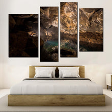 Load image into Gallery viewer, grjotagia river canvas wall art brown cave water multi canvas artwork black underground geology 4 piece canvas print for bedroom
