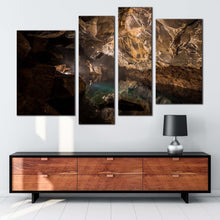 Load image into Gallery viewer, grjotagia river canvas wall art brown cave water multi canvas artwork black underground geology 4 piece canvas print for your living room 
