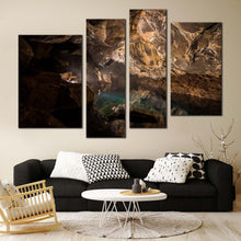 Load image into Gallery viewer, grjotagia river canvas wall art brown cave water multi canvas artwork black underground geology 4 piece canvas print
