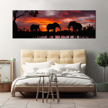 Load image into Gallery viewer, group  elephants  canvas  wall  art  elephants  orange  sunset  1  piece  canvas  black  elephant  family  canvas  print For Bedroom
