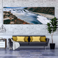 Load image into Gallery viewer, gullfoss  falls  canvas  print  blue  hvita  river  1  piece  canvas  wall  art  amazing  white  waterfall  in  iceland  canvas  artwork In Living Room
