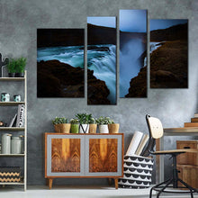 Load image into Gallery viewer, gullfoss waterfall canvas wall art beautiful waterfall in iceland multi canvas green white hvita river 4 piece canvas print in living room
