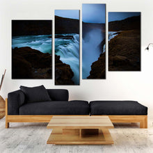 Load image into Gallery viewer, gullfoss waterfall canvas wall art beautiful waterfall in iceland multi canvas green white hvita river 4 piece canvas print for living room
