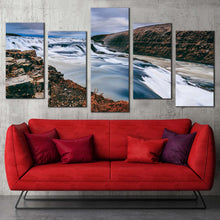 Load image into Gallery viewer, gullfoss waterfall canvas wall art majestic waterfall in iceland multi canvas blue white hvita river 5 piece canvas print In Living Room
