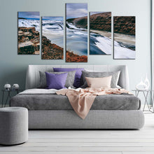 Load image into Gallery viewer, gullfoss waterfall canvas wall art majestic waterfall in iceland multi canvas blue white hvita river 5 piece canvas print For Bedroom
