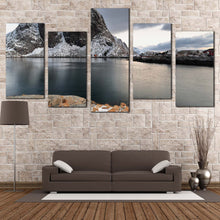 Load image into Gallery viewer, hamnoy Island Reine Lofoten Northern Norway 5 piece wall decor in living room
