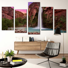 Load image into Gallery viewer, havasu creek canvas wall art green trees havasu falls 5 piece canvas print arizona white waterfall multiple canvas In Living Room
