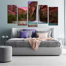 Load image into Gallery viewer, havasu creek canvas wall art green trees havasu falls 5 piece canvas print arizona white waterfall multiple canvas For Your Bedroom
