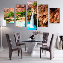 Load image into Gallery viewer, havasu falls canvas wall art arizona beautiful brown rock waterfall multi canvas artwork waterfall rocks blue water 5 piece canvas print In Dining Room
